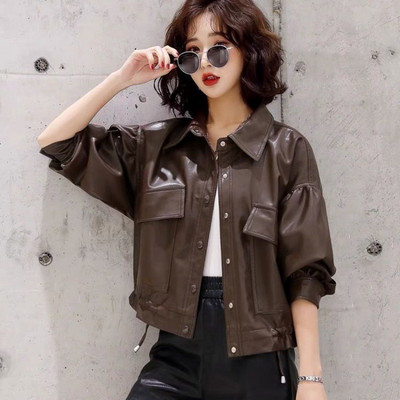 Ženska labava kožna jakna za proljeće 2023., ležerni dizajn, crna kratka motociklistička jakna, gotički, uski, tanki kaputi za djevojke Japan