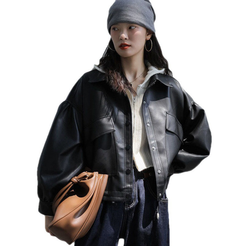 Ženska labava kožna jakna za proljeće 2023., ležerni dizajn, crna kratka motociklistička jakna, gotički, uski, tanki kaputi za djevojke Japan