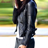 Jachetă clasică de piele pentru femei haină moto punk PU Biker Jaquetas Couro Casaco Bomber Jacket Cuerina Mujer