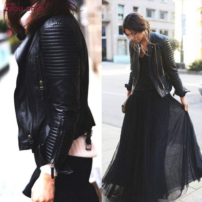 Jachetă clasică de piele pentru femei haină moto punk PU Biker Jaquetas Couro Casaco Bomber Jacket Cuerina Mujer