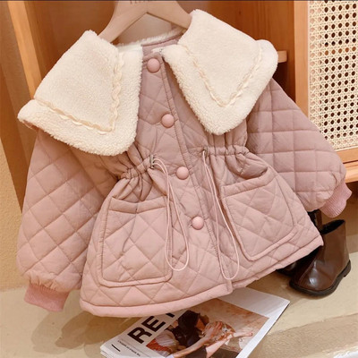 Meitenes ziemas garie mēteļi lielas kažokādas apkakles kokvilnas polsterēts samts biezi silti mēteļi bērniem bērniem dzimšanas dienas princeses mēteļi