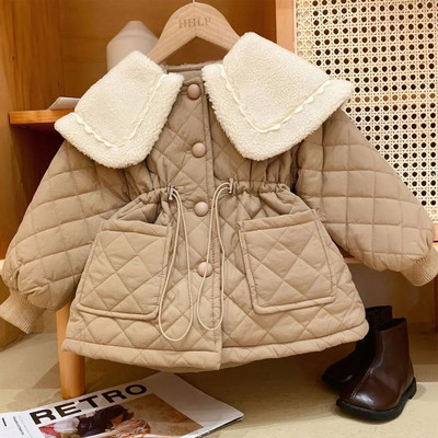 Meitenes ziemas garie mēteļi lielas kažokādas apkakles kokvilnas polsterēts samts biezi silti mēteļi bērniem bērniem dzimšanas dienas princeses mēteļi