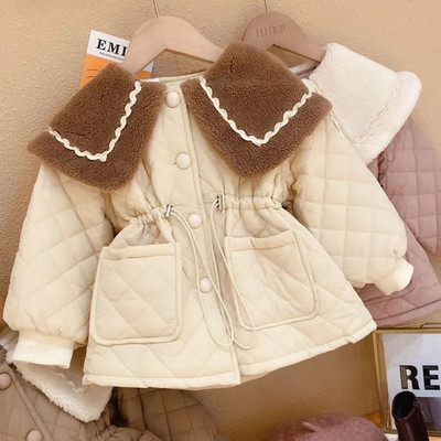 Meitenes ziemas garie mēteļi lielas kažokādas apkakles kokvilnas polsterēts samts biezi silti mēteļi bērniem bērniem dzimšanas dienas princeses mēteļi