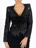 Ženska motociklistička jakna Kožna zakovica Crni kaput Jakne s patentnim zatvaračem od umjetnog PU Zima Jesen Gotička gornja odjeća Oprema Kaput velikih veličina