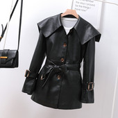 2023 proljeće i jesen debeli remen velike veličine kaput od isprane kože srednje dužine kaput s velikim preklopom tanka kožna jakna