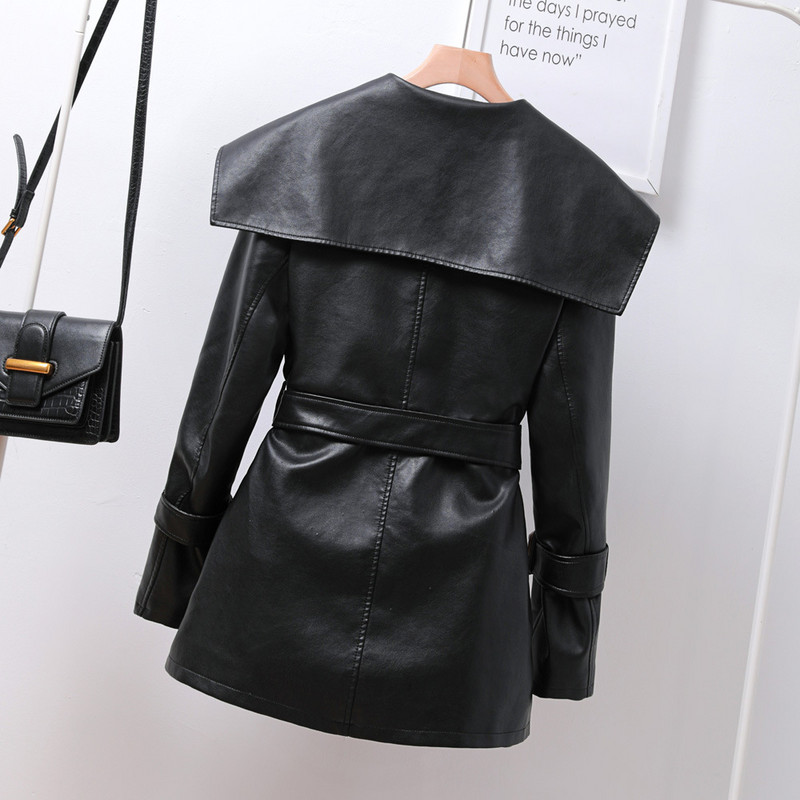 2023 proljeće i jesen debeli remen velike veličine kaput od isprane kože srednje dužine kaput s velikim preklopom tanka kožna jakna