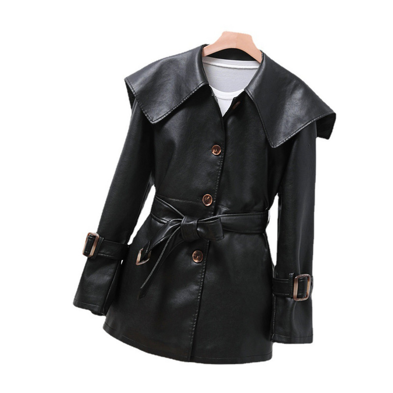 2023 proljeće i jesen debeli remen velike veličine kaput od isprane kože srednje dužine kaput s velikim preklopom tanka kožna jakna
