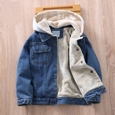 Dječji dječaci Jesen Zima Plus Velvet Fleece Denim Hoodies Jakne 4 5 8 10 12 Years Junior Topli Debeli Kaputi