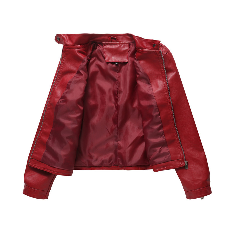 2023. Crvena ležerna kožna jakna Proljeće i jesen Ženska gornja odjeća Dugi rukavi Samostojeći ovratnik s patentnim zatvaračem PU kaput Crnozelena boja deve