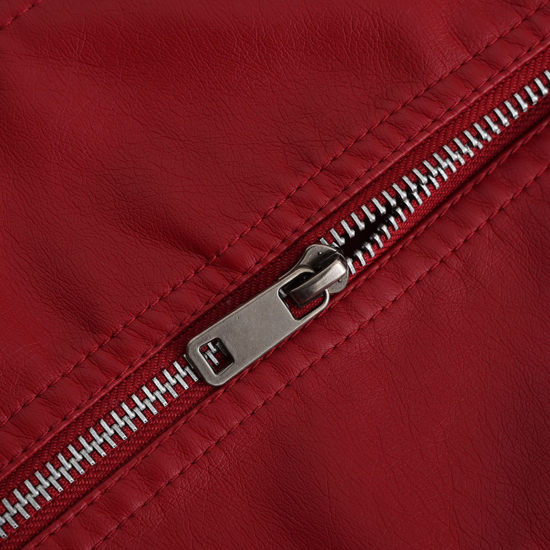 2023. Crvena ležerna kožna jakna Proljeće i jesen Ženska gornja odjeća Dugi rukavi Samostojeći ovratnik s patentnim zatvaračem PU kaput Crnozelena boja deve