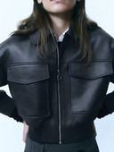 TRAF 2023, nova ženska jakna od PU kože, jakna otporna na vjetar Bomber jakna s punim patentnim zatvaračem, džepovi na preklop, topli kaputi od umjetne kože