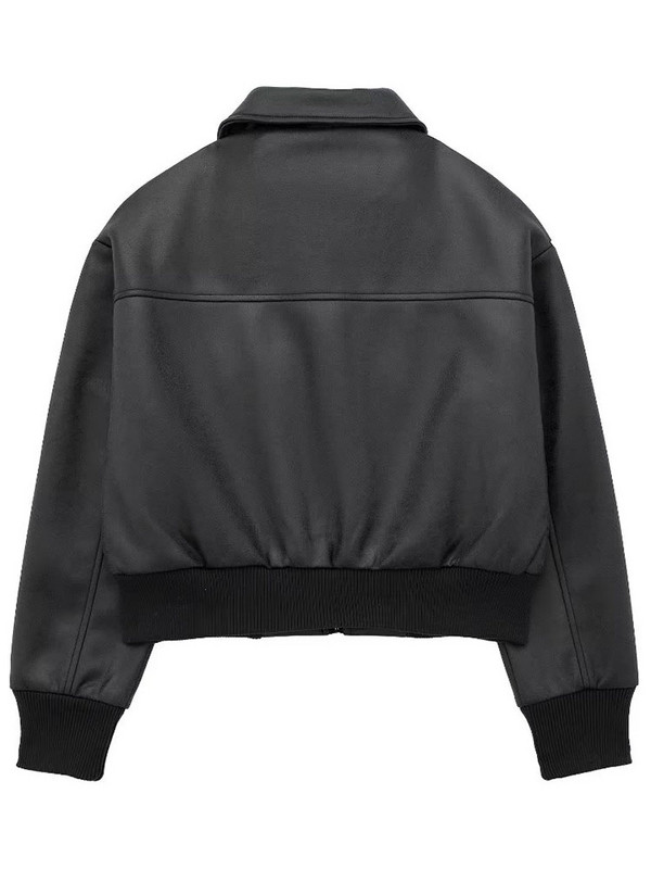 TRAF 2023, nova ženska jakna od PU kože, jakna otporna na vjetar Bomber jakna s punim patentnim zatvaračem, džepovi na preklop, topli kaputi od umjetne kože