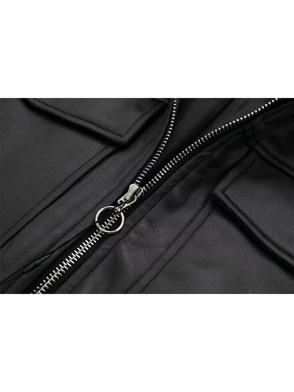 TRAF 2023, nova ženska jakna od PU kože, jakna otporna na vjetar Bomber jakna s punim patentnim zatvaračem, džepovi na preklop, topli kaputi od umjetne kože