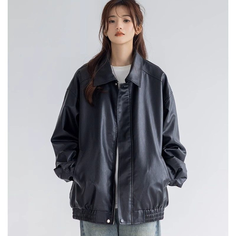 Deeptown Vintage kožna trkaća jakna Ženska ležerna prevelika korejska modna motociklistička jakna s patentnim zatvaračem Ulična odjeća Gotički stil