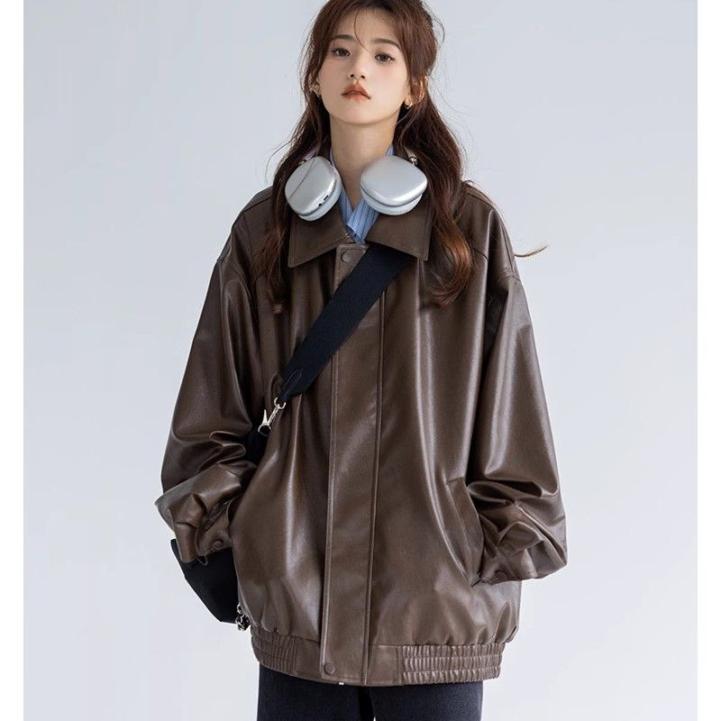 Deeptown Vintage kožna trkaća jakna Ženska ležerna prevelika korejska modna motociklistička jakna s patentnim zatvaračem Ulična odjeća Gotički stil