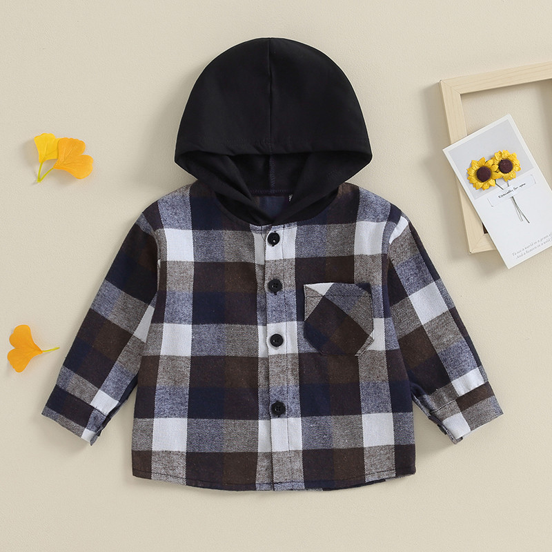 FOCUSNORM 0-4Y tipegő gyerekek fiú dzseki felsőruházat kockás mintás patchwork hosszú ujjú gombos zárható zsebes pulcsi felsők