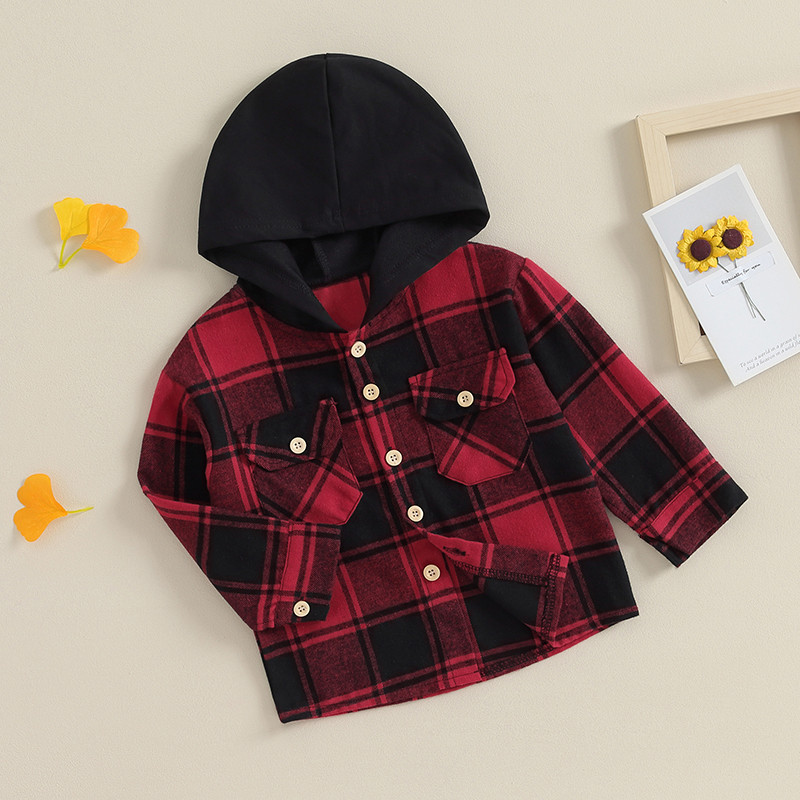 FOCUSNORM 0-4Y tipegő gyerekek fiú dzseki felsőruházat kockás mintás patchwork hosszú ujjú gombos zárható zsebes pulcsi felsők