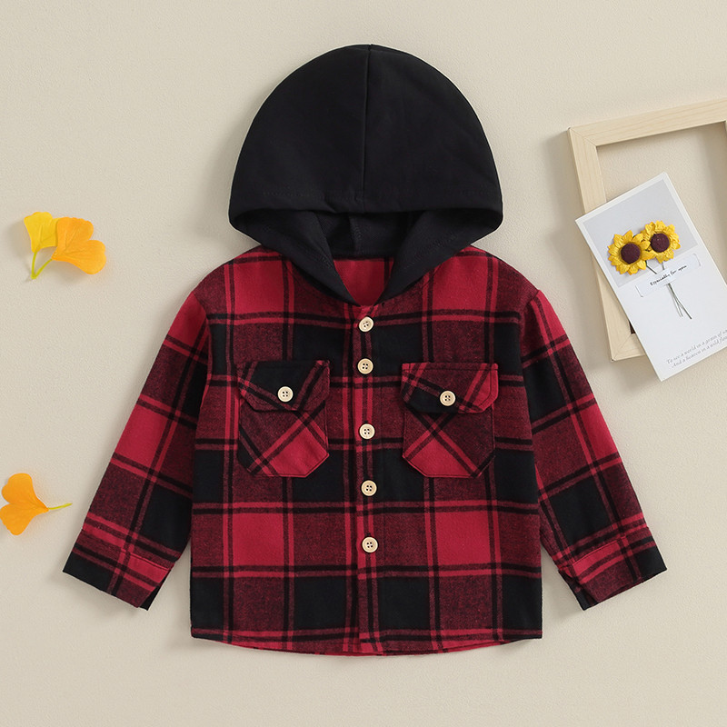FOCUSNORM 0-4Y tipegő gyerekek fiú dzseki felsőruházat kockás mintás patchwork hosszú ujjú gombos zárható zsebes pulcsi felsők