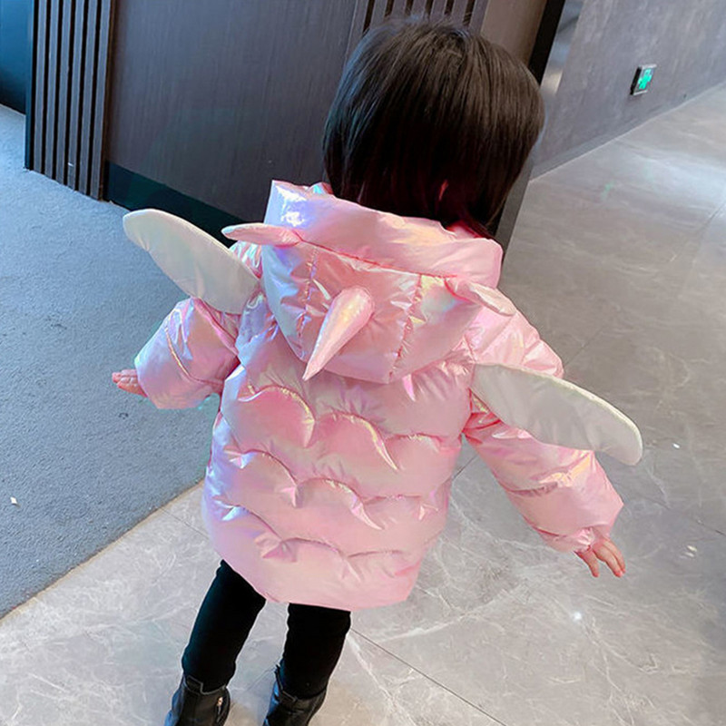 Iarnă caldă 2022, nouă modă, haină pentru fată, aripi de unicorn, ținută drăguță, jachetă căptușită din bumbac, haină pentru copii