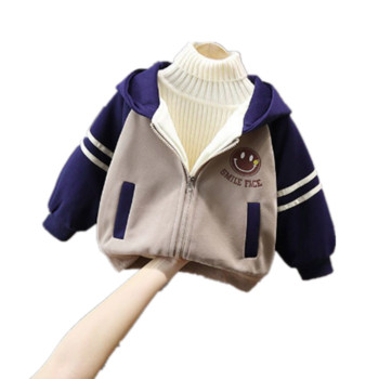 Дебели якета за момчета Зимни детски памучни кадифени палта Качулки за бебета от 1 до 7 години Gidls Топли връхни дрехи Бейзболни дрехи Топове