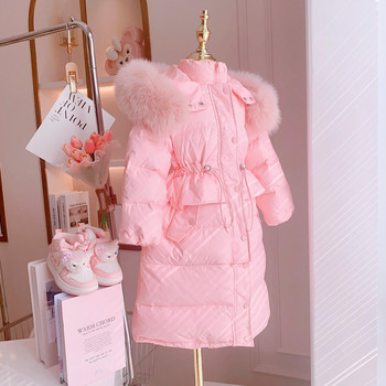 4-12 годишно зимно тънко яке за момичета, дълго стилно кожено яке с качулка, розово, черно, плътно палто за деца, детско връхно облекло