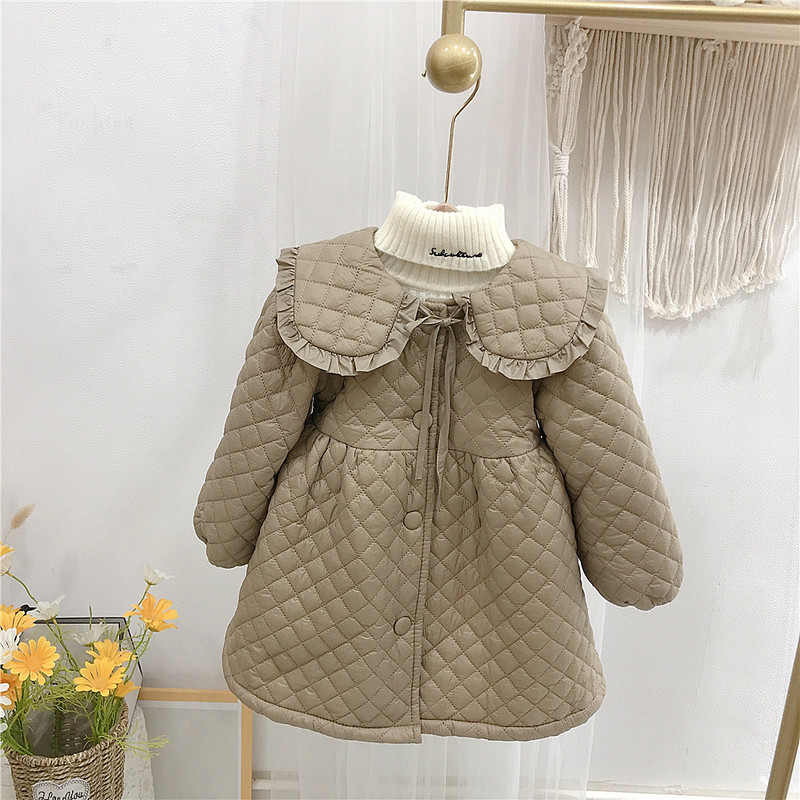 Îmbrăcăminte pentru copii 2022, iarnă pentru fete, haină din bumbac, nou la modă, iarnă, stil coreean, catifea și haină groasă din dantelă solidă matlasată