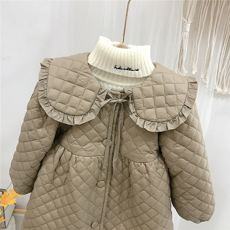 Îmbrăcăminte pentru copii 2022, iarnă pentru fete, haină din bumbac, nou la modă, iarnă, stil coreean, catifea și haină groasă din dantelă solidă matlasată