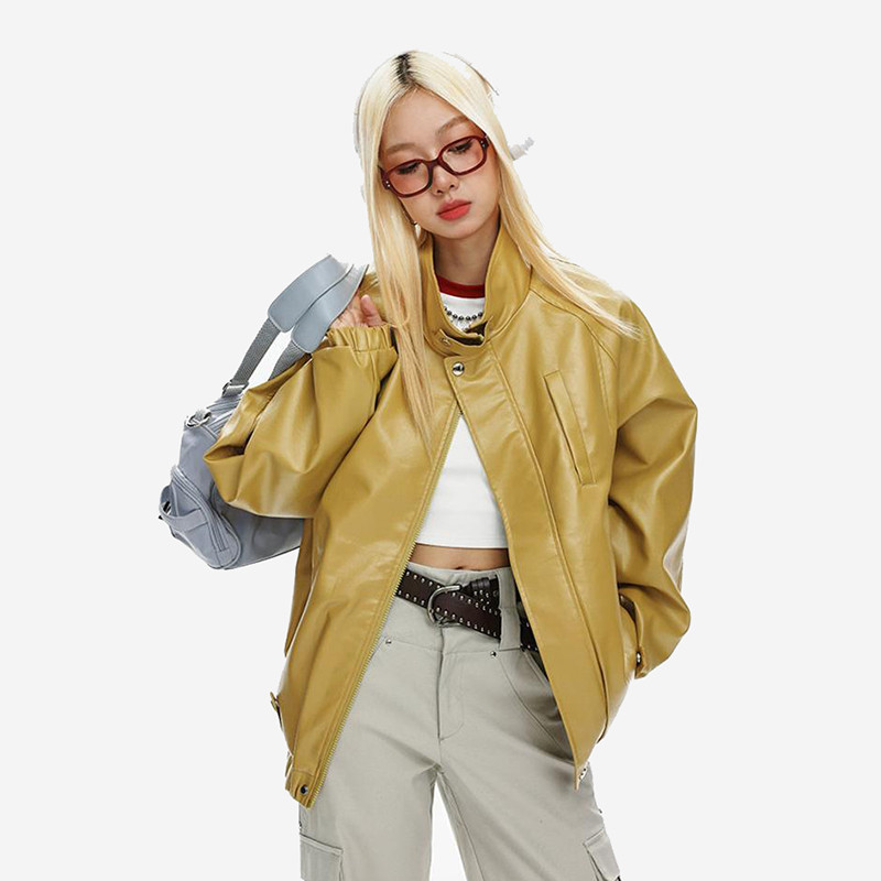 Novo2023 Ženska klasična jakna od umjetne kože Ženske motociklističke jakne Jesen Zima Ženski široki ležerni kožni kaput s patentnim zatvaračem