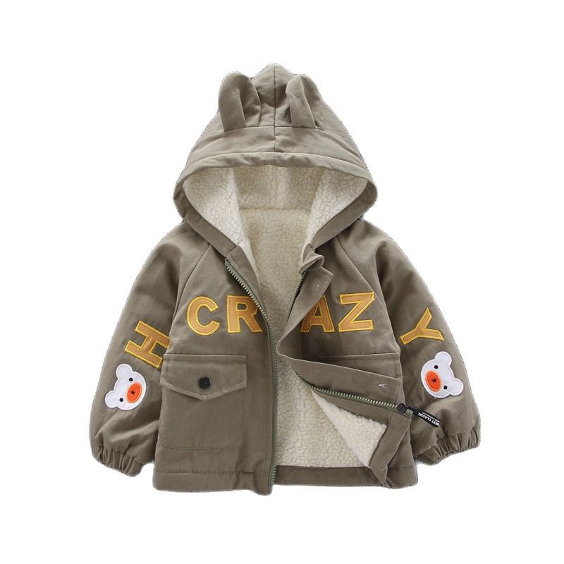 Jachetă din bumbac pentru copii de iarnă 2021, la modă nouă, drăguț, cu glugă, plus jachetă de catifea pentru băiat, 0-5 ani