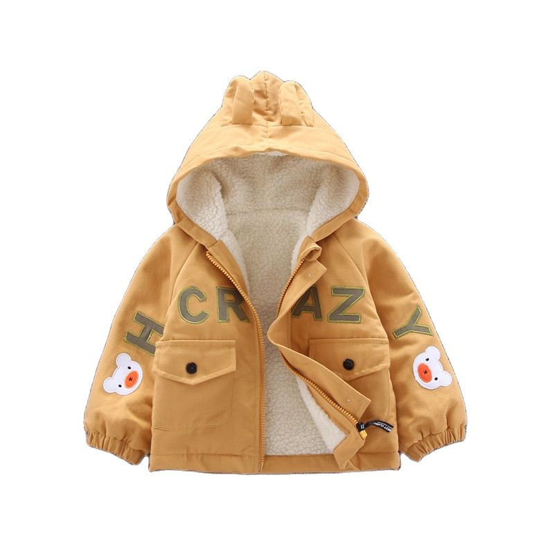 Jachetă din bumbac pentru copii de iarnă 2021, la modă nouă, drăguț, cu glugă, plus jachetă de catifea pentru băiat, 0-5 ani