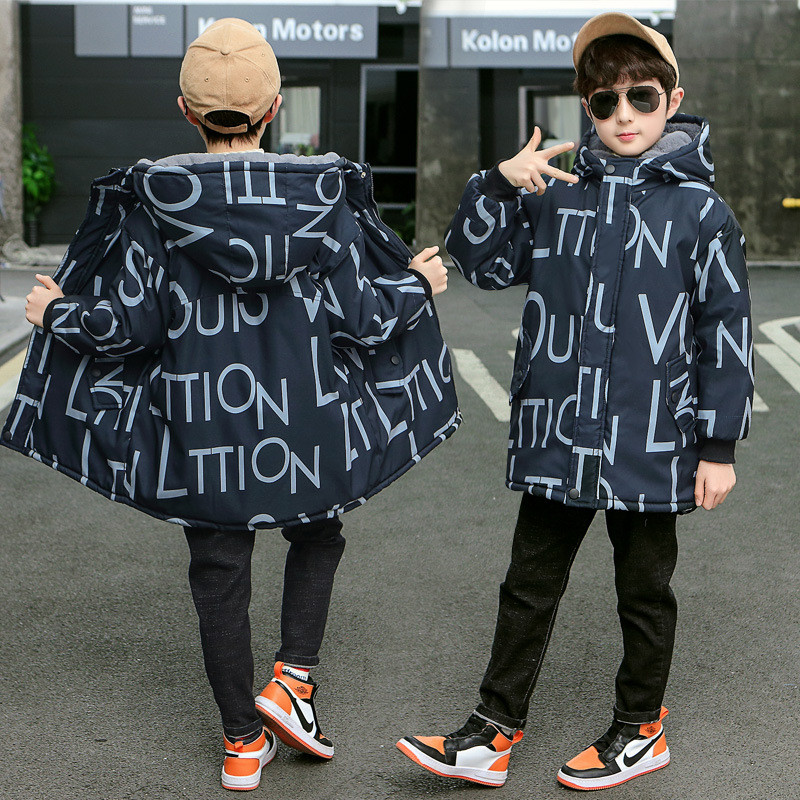 Dječja zimska dvospratna debela jakna Kaput Pamučno podstavljena plišana podstava otporna na vjetar vodootporna modna vjetrovka s uzorkom slova