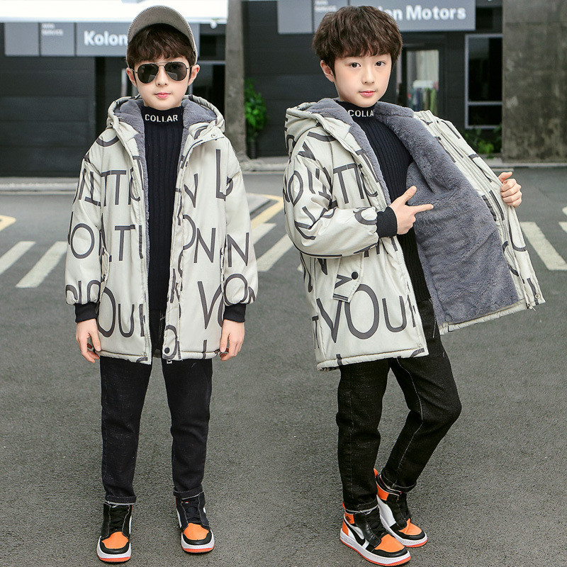 Dječja zimska dvospratna debela jakna Kaput Pamučno podstavljena plišana podstava otporna na vjetar vodootporna modna vjetrovka s uzorkom slova