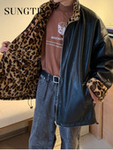 Sungtin zimske reverzibilne PU kožne jakne za žene Leopard print plišana bunda od umjetnog krzna Koreja Prevelika deblja topla odjeća