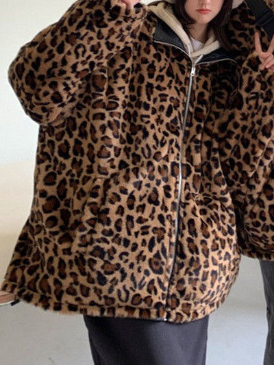 Sungtin zimske reverzibilne PU kožne jakne za žene Leopard print plišana bunda od umjetnog krzna Koreja Prevelika deblja topla odjeća