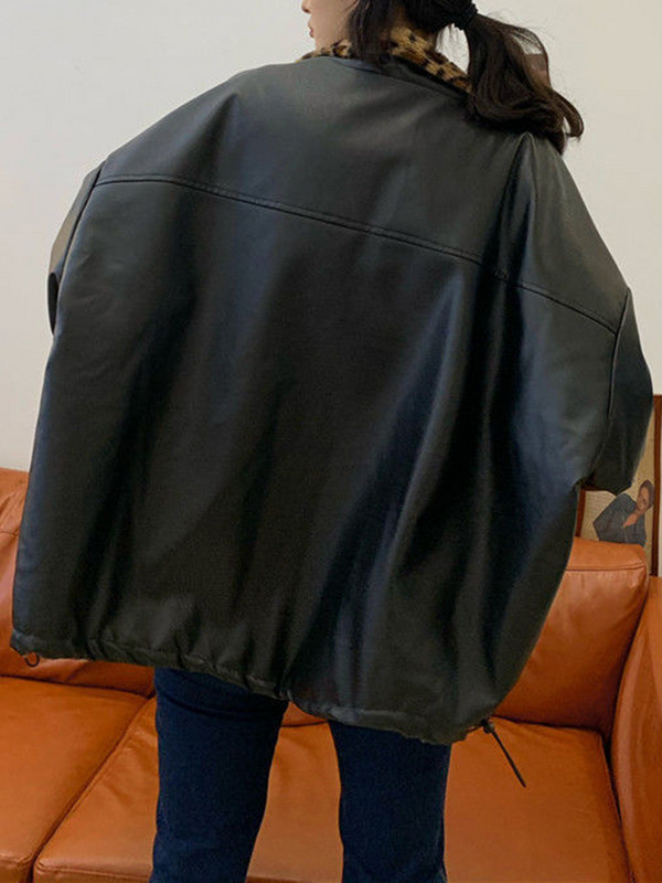 Sungtin zimske reverzibilne PU kožne jakne za žene Leopard print plišana bunda od umjetnog krzna Koreja Prevelika deblja topla odjeća