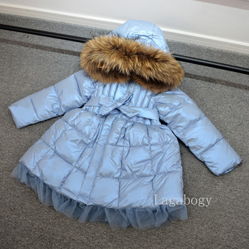 Бебешко яке за момичета Зимно дълго памучно подплатено парка Рокля Прохождащо лъскаво пухено палто с качулка Коледни костюми за снежен костюм TZ346