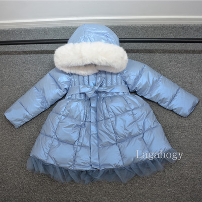 Jachetă pentru fete de iarnă, lungă din bumbac, parka, căptușită, pentru copii mici, haină strălucitoare cu glugă, costume de Crăciun pentru costum de zăpadă TZ346