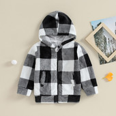 Dječja jakna s kapuljačom od 3 do 6 godina za djevojčice i dječake Karirana jakna s kapuljačom i dugim rukavima na patentni zatvarač Jesenska zima Gornja odjeća za djecu