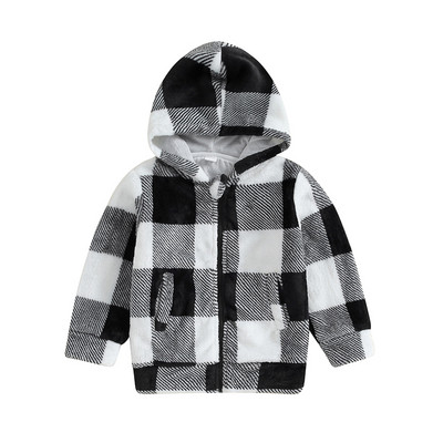 Dječja jakna s kapuljačom od 3 do 6 godina za djevojčice i dječake Karirana jakna s kapuljačom i dugim rukavima na patentni zatvarač Jesenska zima Gornja odjeća za djecu