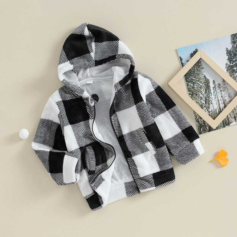 Dječja jakna s kapuljačom od 3 do 6 godina za djevojčice i dječake Karirana jakna s kapuljačom i dugim rukavima na patentni zatvarač Jesenska zima Gornja odjeća za djecu