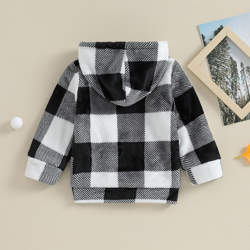 Dječja jakna s kapuljačom od 3 do 6 godina za djevojčice i dječake Karirana jakna s kapuljačom i dugim rukavima na patentni zatvarač Jesenska zima Gornja odjeća za djecu