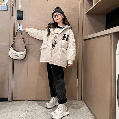 2023, pentru copii, fete, plus, haină fleece, noi adolescenți, largi, modă, jachetă din bumbac, jachetă cu glugă cu litere imprimate pentru fete, paltoane, top