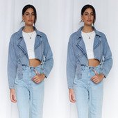 Sieviešu džinsu jaka Sieviešu pavasara un rudens jauna mode Street hip hop personalizēta polo apkakle, poga kaklasaite jostasvieta, mazgāta džinsa auduma