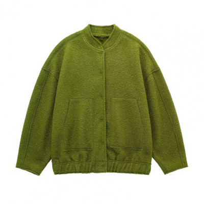 Ženska, široka, svestrana bomber jakna s džepovima i skrivenim gumbima, s okruglim izrezom i dugim rukavima, ležerni gornji kaputi Novo