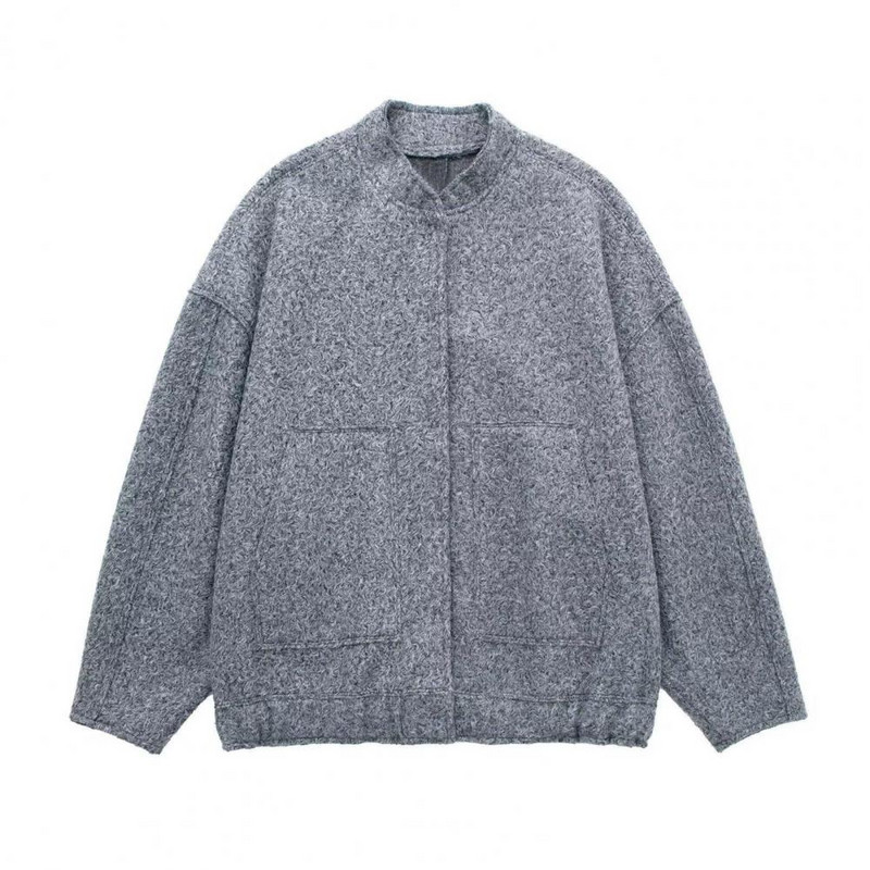 Ženska, široka, svestrana bomber jakna s džepovima i skrivenim gumbima, s okruglim izrezom i dugim rukavima, ležerni gornji kaputi Novo