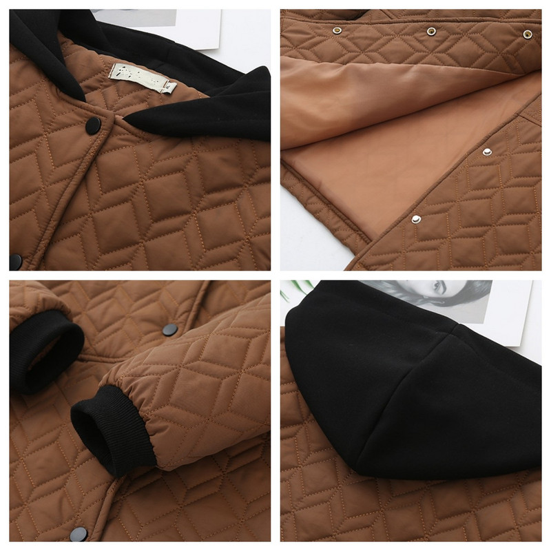 Rudens/ziemas jaka Sieviešu Parkas Kontrasts ar kapuci kokvilnas polsterēta jaka brīva sieviešu ziemas mētelis sieviešu virsdrēbes virsjaka 4XL