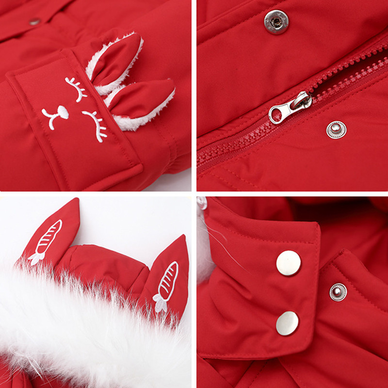 Slatka zimska jakna za djevojčice sa zečjim ušima, koja održava toplinu, modni krzneni ovratnik, princezni kaput s kapuljačom i patentnim zatvaračem Gornja odjeća za djecu 5-12 godina