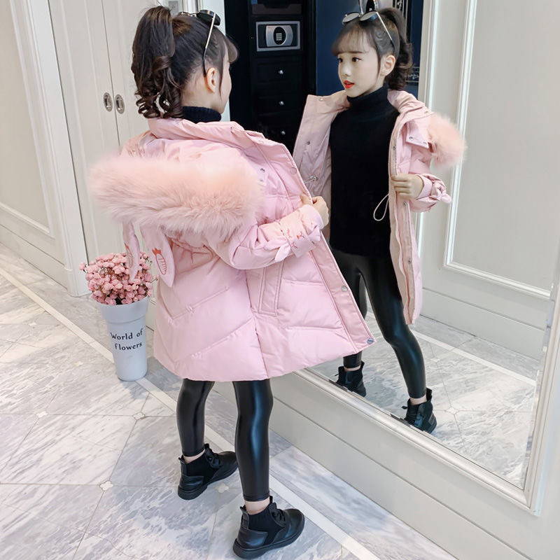 Slatka zimska jakna za djevojčice sa zečjim ušima, koja održava toplinu, modni krzneni ovratnik, princezni kaput s kapuljačom i patentnim zatvaračem Gornja odjeća za djecu 5-12 godina