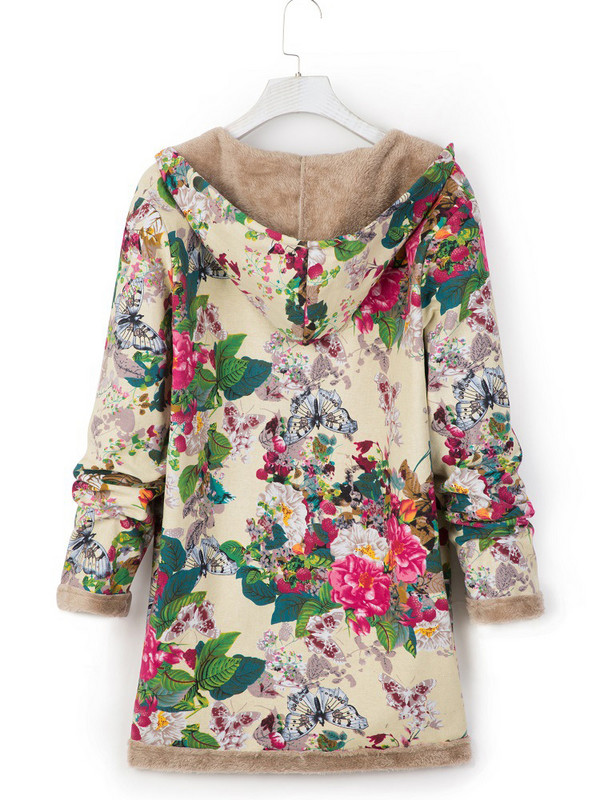 Fitshinling Vintage zimski kaput s cvjetnim printom Ženske majice Novo u gornjoj odjeći 2023. Uske plišane tople duge jakne na gumbe zakopčavanje