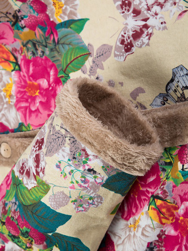 Fitshinling Vintage zimski kaput s cvjetnim printom Ženske majice Novo u gornjoj odjeći 2023. Uske plišane tople duge jakne na gumbe zakopčavanje